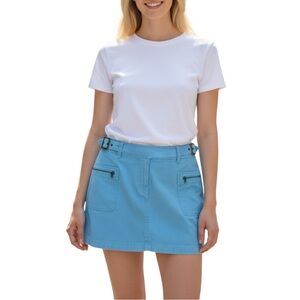 Boston Proper Blue Cotton Cargo Mini Skirt Buckle Trim Preppy Casual Skirt Sz 10